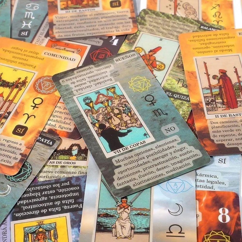 Tarot con Significado en español en las cartas Palabras claves. Elemento del zodíaco tamaño mediano