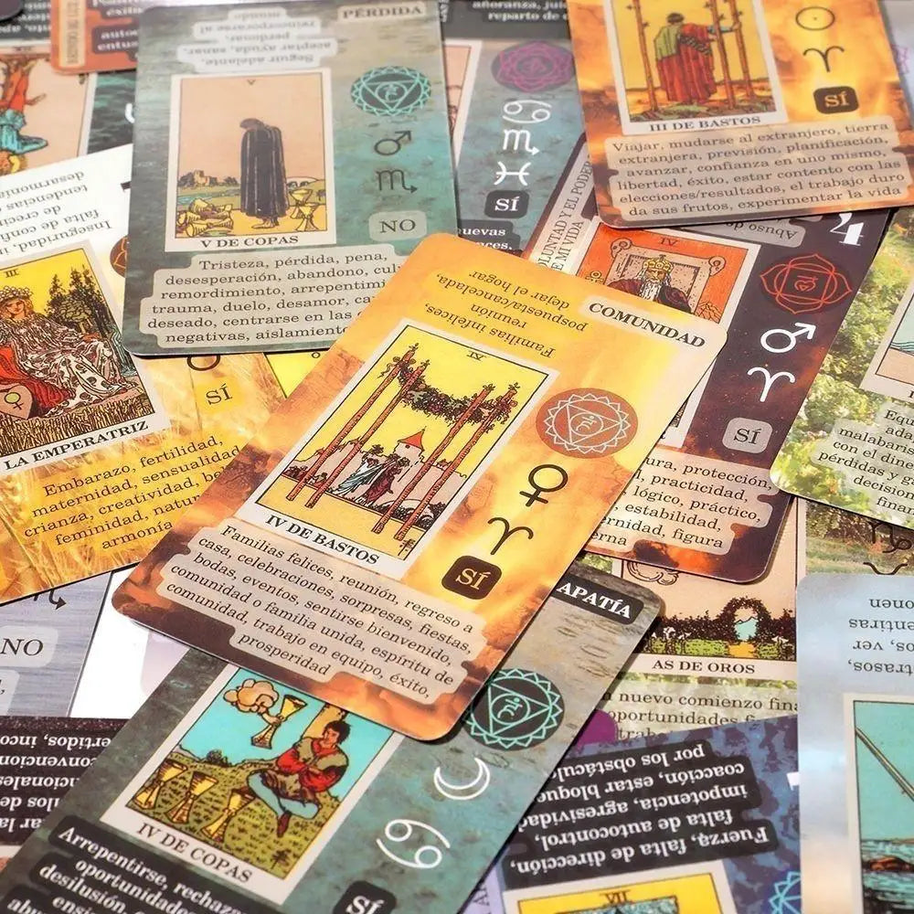 Tarot con Significado en español en las cartas Palabras claves. Elemento del zodíaco tamaño mediano