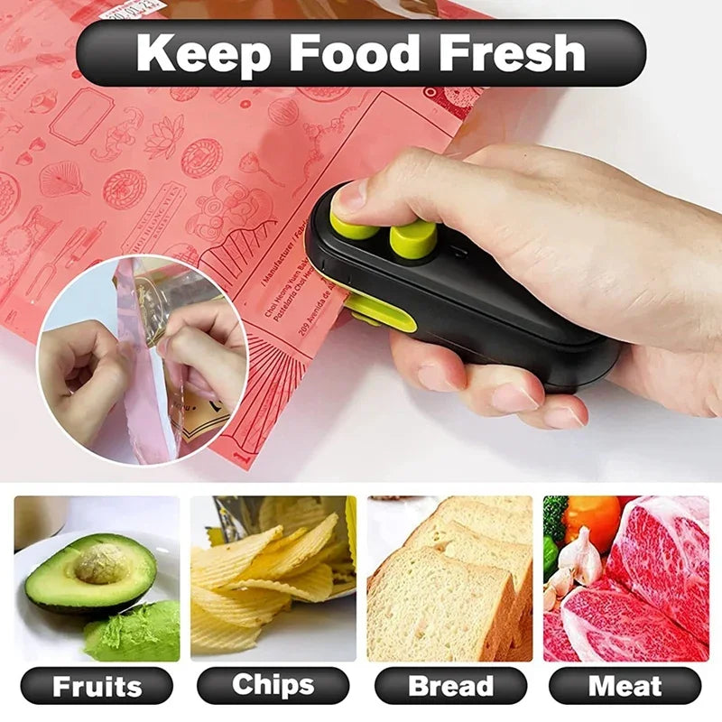 Chip Bag Sealer,Handheld Bag Heat Vacuum Sealer Rechargable,Portable Bag Resealer Sealing Machine for Plastic Bags