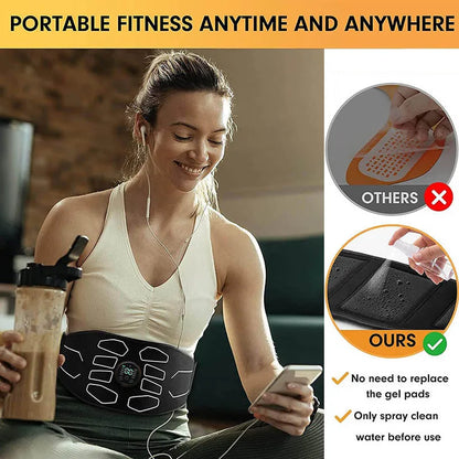 Abs Trainer EMS Muscle Stimulator Electric Abdominal Toning Belt USB Recharge Waist Belly Weight Loss Home Gym Fitness Massager