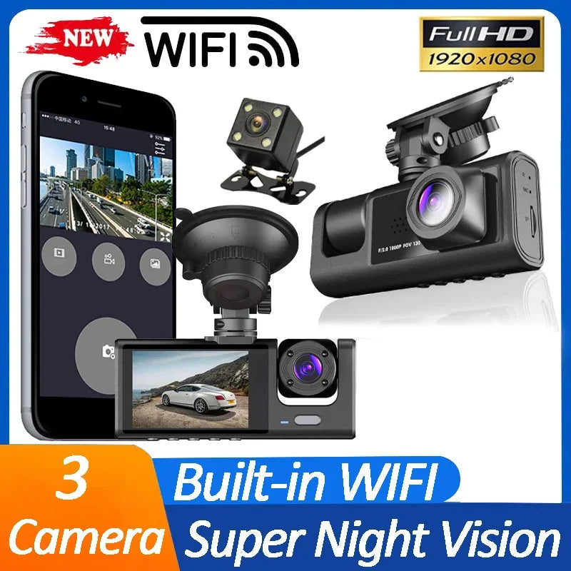 Auto DVR Dash Cam 3 Weg Wifi 3CH HD 1080P 3 Objektiv Fahrzeug Innen Kamera